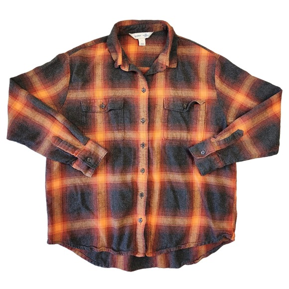 Old Navy Tops - Old Navy The Boyfriend Taylor Swift Evermore Flannel Shirt Womens S Orange Plaid